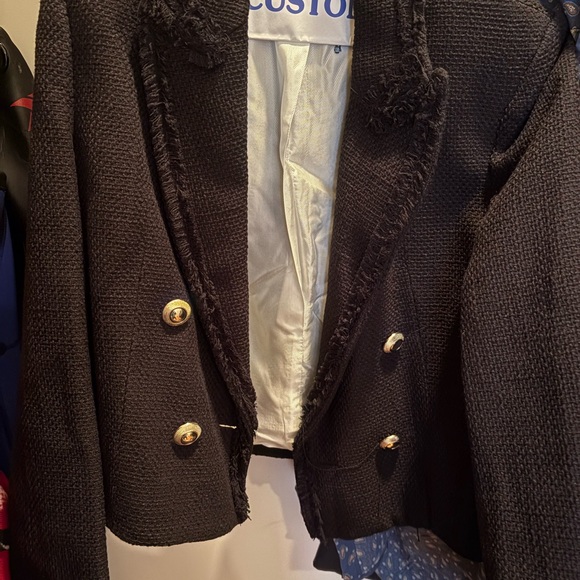 Zara Black Tweed Jacket with gold buttons and shoulder pads - Picture 2 of 7